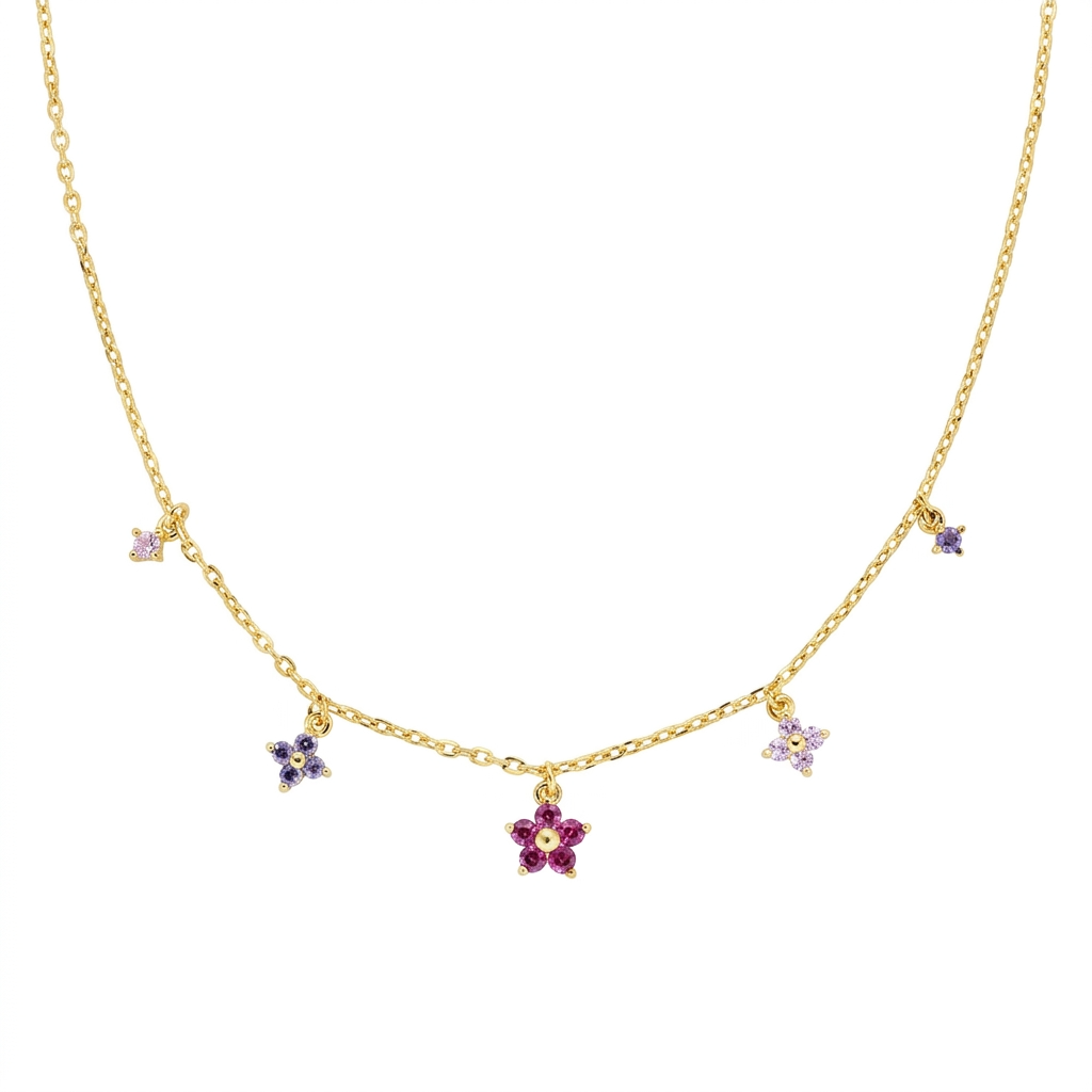 Collana in Argento 925 con zirconi multicolor - Oro - Lungh. 40 + 5 cm (mod. CLFIMGFU1)