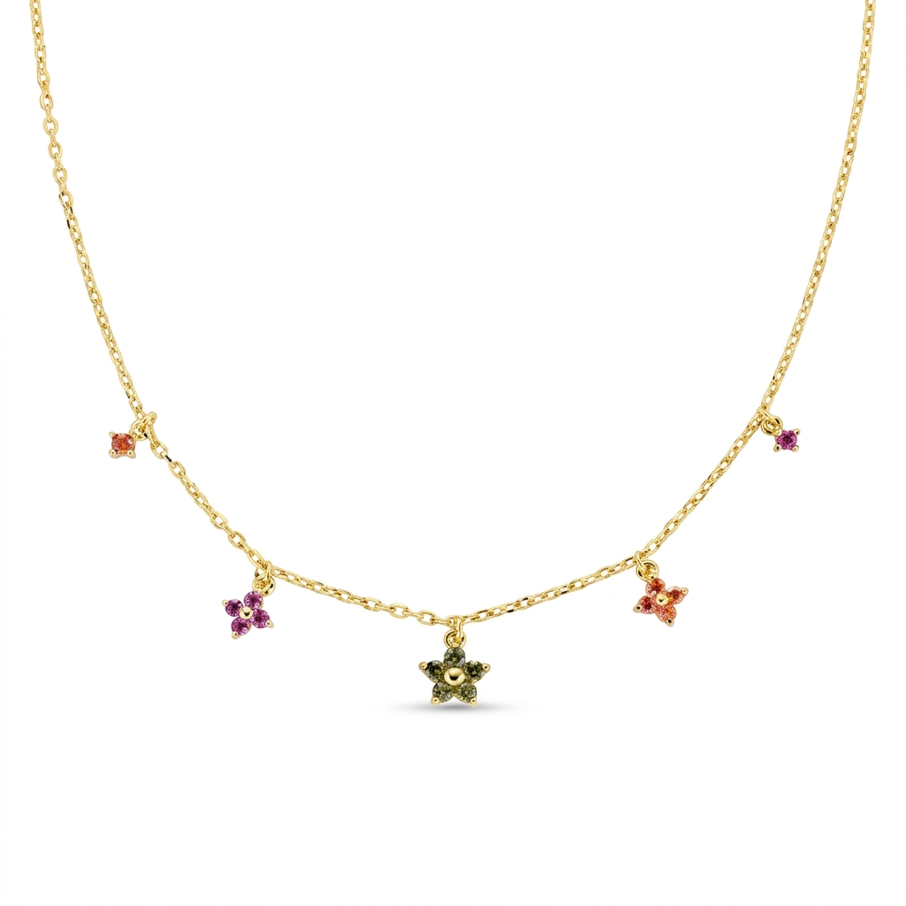 Collana in Argento 925 con zirconi multicolor - Oro - Lungh. 40 + 5 cm