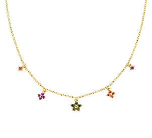 Collana in Argento 925 con zirconi multicolor - Oro - Lungh. 40 + 5 cm
