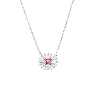 Collana in Argento 925 con zircone rosso ciliegia e zirconi bianchi - Rodio - Lungh. 40 + 5 cm