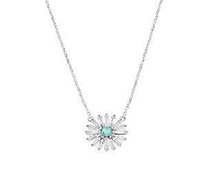 Collana in Argento 925 con zircone verde acqua e zirconi bianchi - Rodio - Lungh. 40 + 5 cm