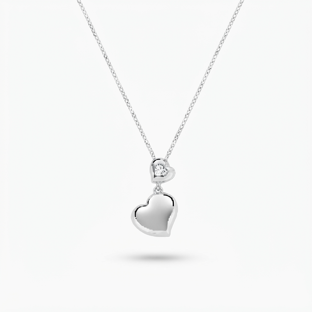 Collana in Argento 925 con zircone bianco - Rodio - Lungh. 40 + 5 cm