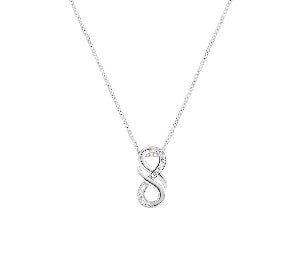 Collana in Argento 925 con zirconi bianchi - Rodio - Lungh. 40 + 5 cm (mod. CLINLUBBZ)