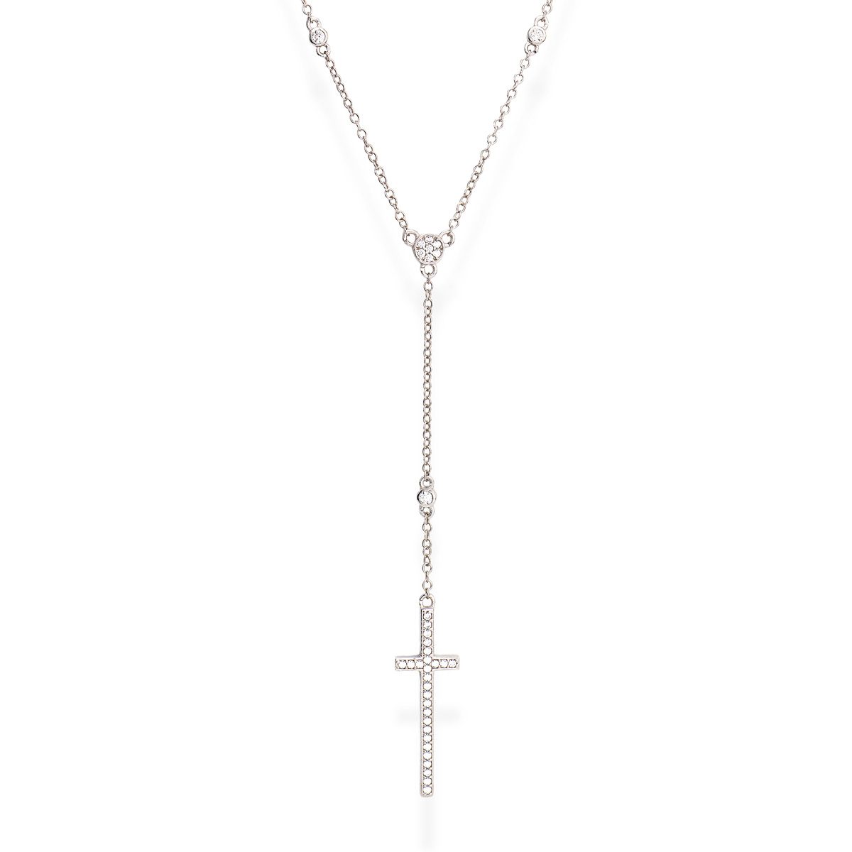 Collana in AG925 e zirconi bianchi Rodio (Lungh. 76cm - h. Croce 3cm) Default Title