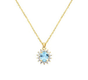Collana in Argento 925 con zircone acquamarina e zirconi bianchi - Oro - Lungh. 40 + 5 cm