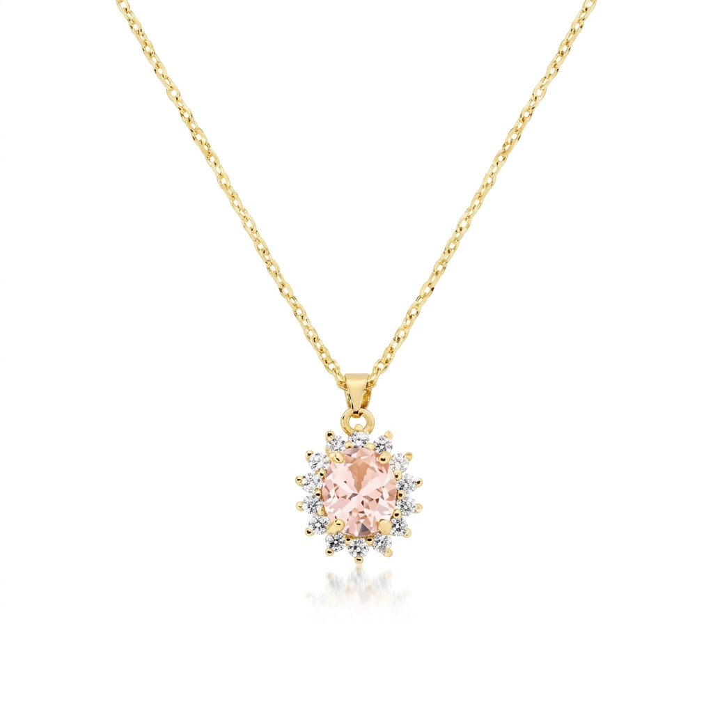 Collana in Argento 925 con zircone morganite e zirconi bianchi - Oro - Lungh. 40 + 5 cm (mod. CLLDGGBMO)
