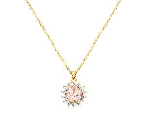 Collana in Argento 925 con zircone morganite e zirconi bianchi - Oro - Lungh. 40 + 5 cm (mod. CLLDGGBMO)