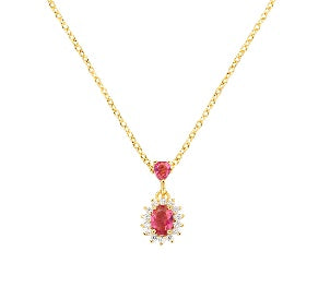 Collana in Argento 925 con zirconi rosso ciliegia e bianchi - Oro - Lungh. 40 + 5 cm