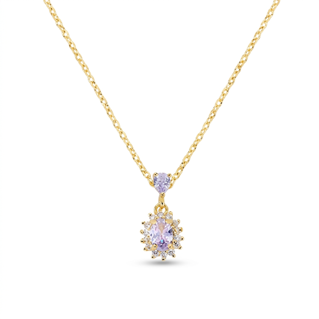 Collana in Argento 925 con zirconi lavanda e bianchi - Oro - Lungh. 40 + 5 cm