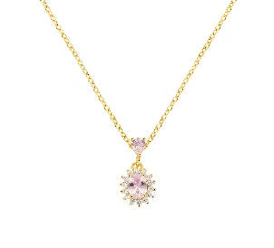 Collana in Argento 925 con zircone morganite e zirconi bianchi - Oro - Lungh. 40 + 5 cm (mod. CLLDPGBMO1)