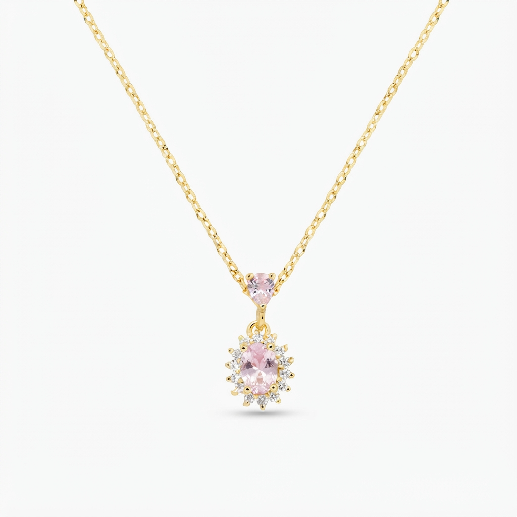 Collana in Argento 925 con zircone morganite e zirconi bianchi - Oro - Lungh. 40 + 5 cm (mod. CLLDPGBMO1)