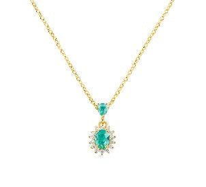 Collana in Argento 925 con zirconi verde acqua e bianchi - Oro - Lungh. 40 + 5 cm