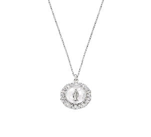 Collana in Argento 925 con smalto, madreperla e zirconi bianchi - Rodio - Lungh. 40 + 5 cm