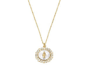 Collana in Argento 925 con smalto, madreperla e zirconi bianchi - Oro - Lungh. 40 + 5 cm