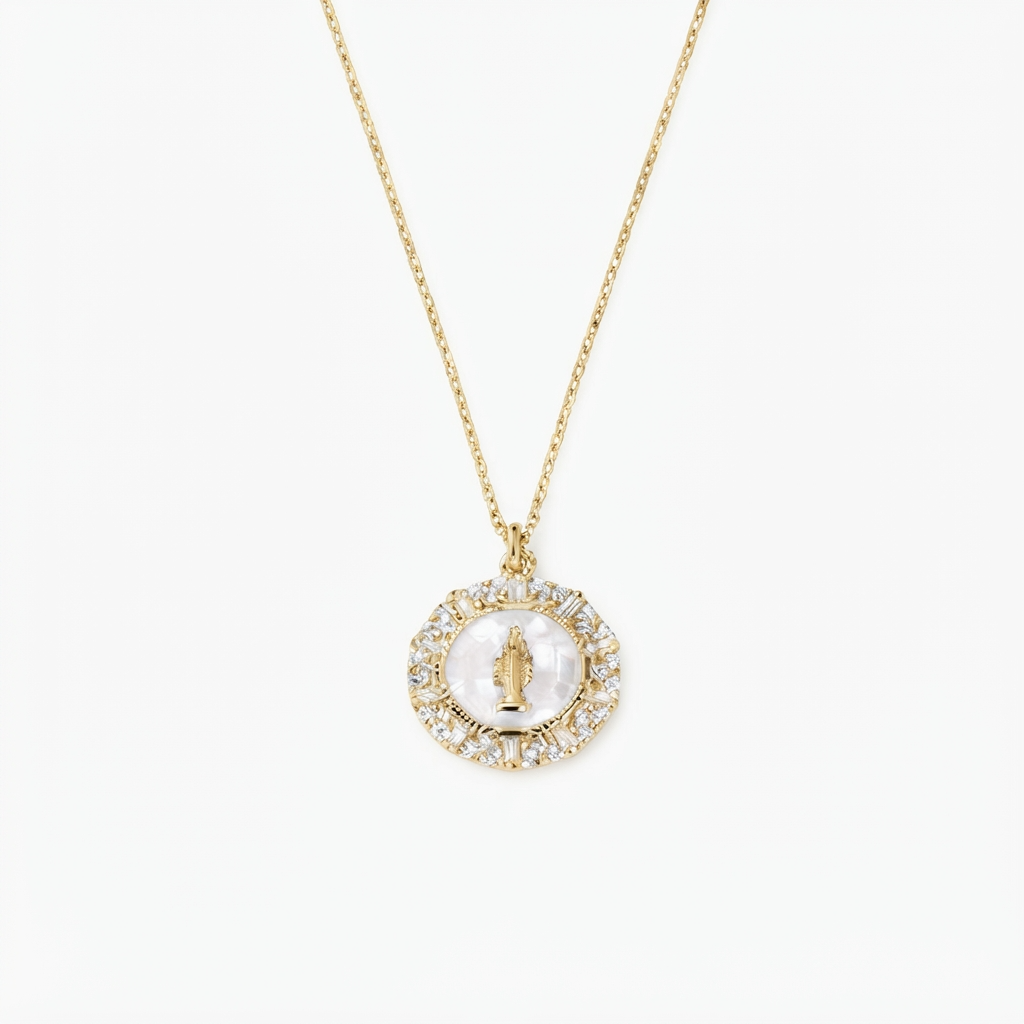 Collana in Argento 925 con smalto, madreperla e zirconi bianchi - Oro - Lungh. 40 + 5 cm