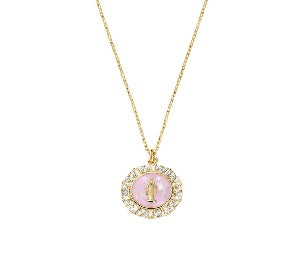 Collana in Argento 925 con smalto, madreperla rosa e zirconi bianchi - Oro - Lungh. 40 + 5 cm