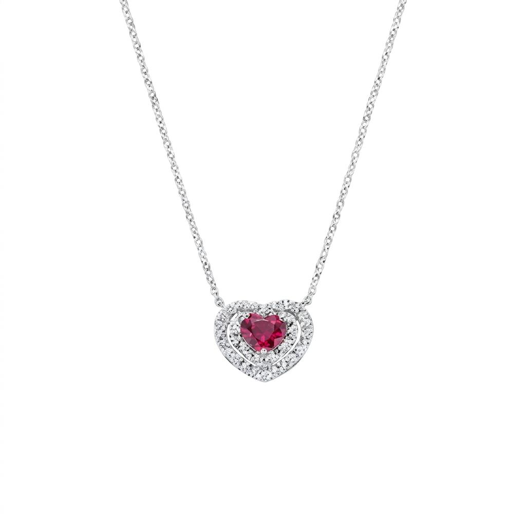 Collana in Argento 925 con zircone rosso e zirconi bianchi - Rodio - Lungh. 40 + 5 cm (mod. CLPHSIBBRZ)