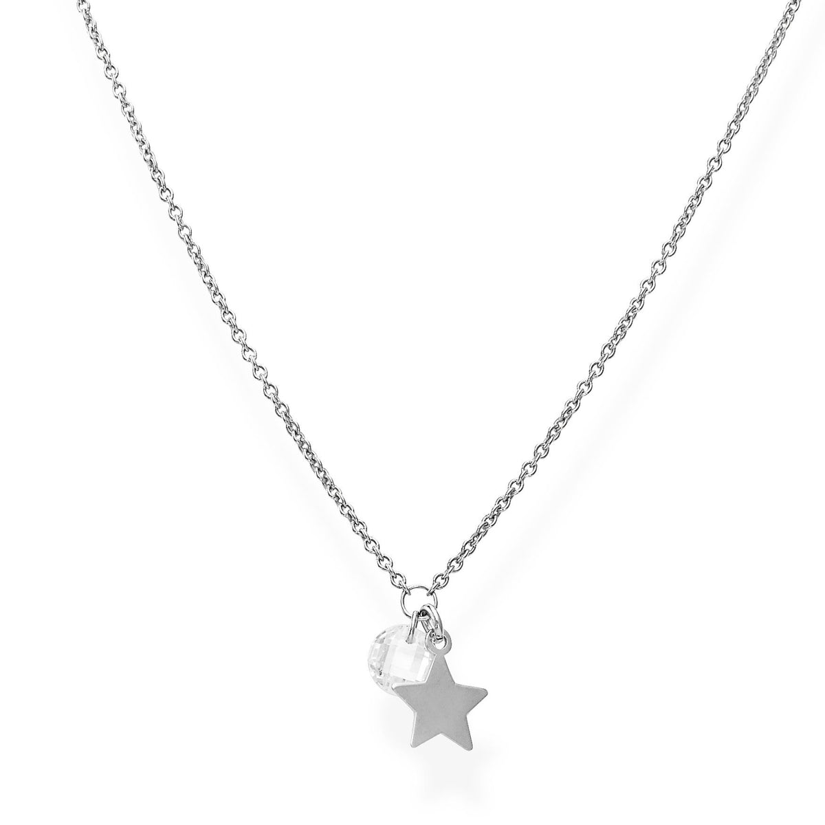 Collana in AG925 e zirconi bianchi Rodio (Lungh. 40+5cm - crist. Ø 5mm - stella Ø 7mm) Default Title