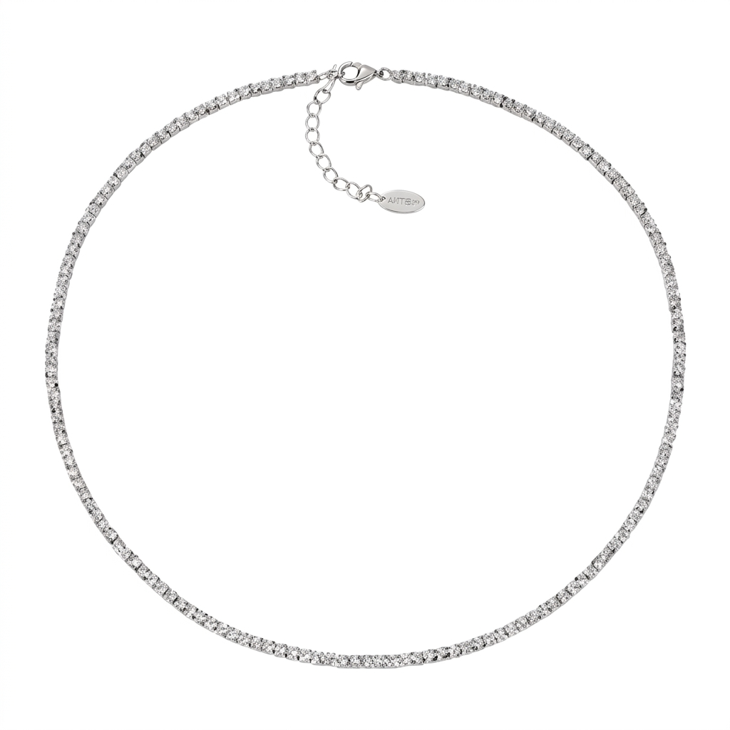 Collana in Argento 925 con zirconi bianchi - Rodio - lungh. 36 + 5 cm