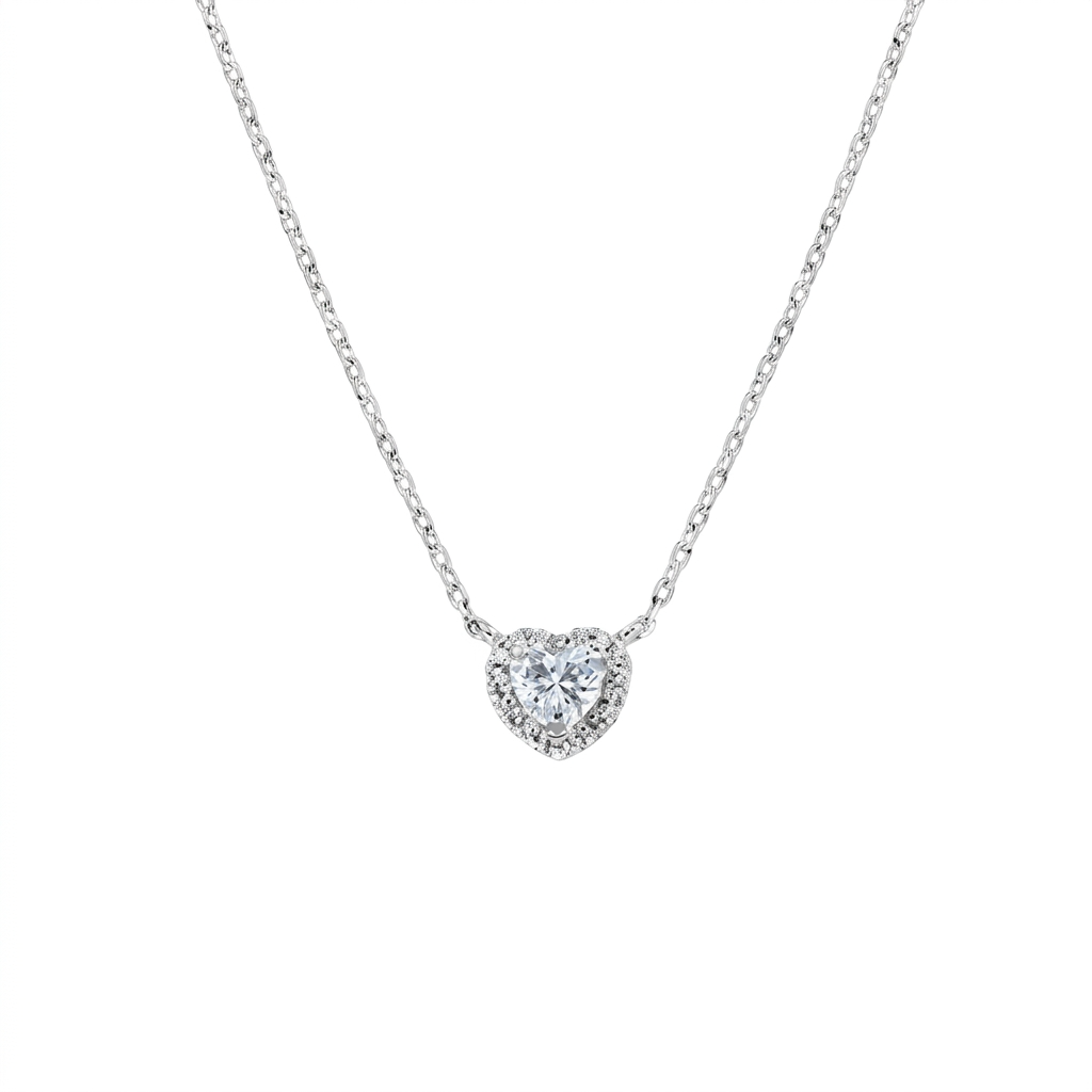 Collana in Argento 925 con zirconi bianchi - Rodio - Lungh. 40 + 5 cm (mod. CLTICUBBZ)