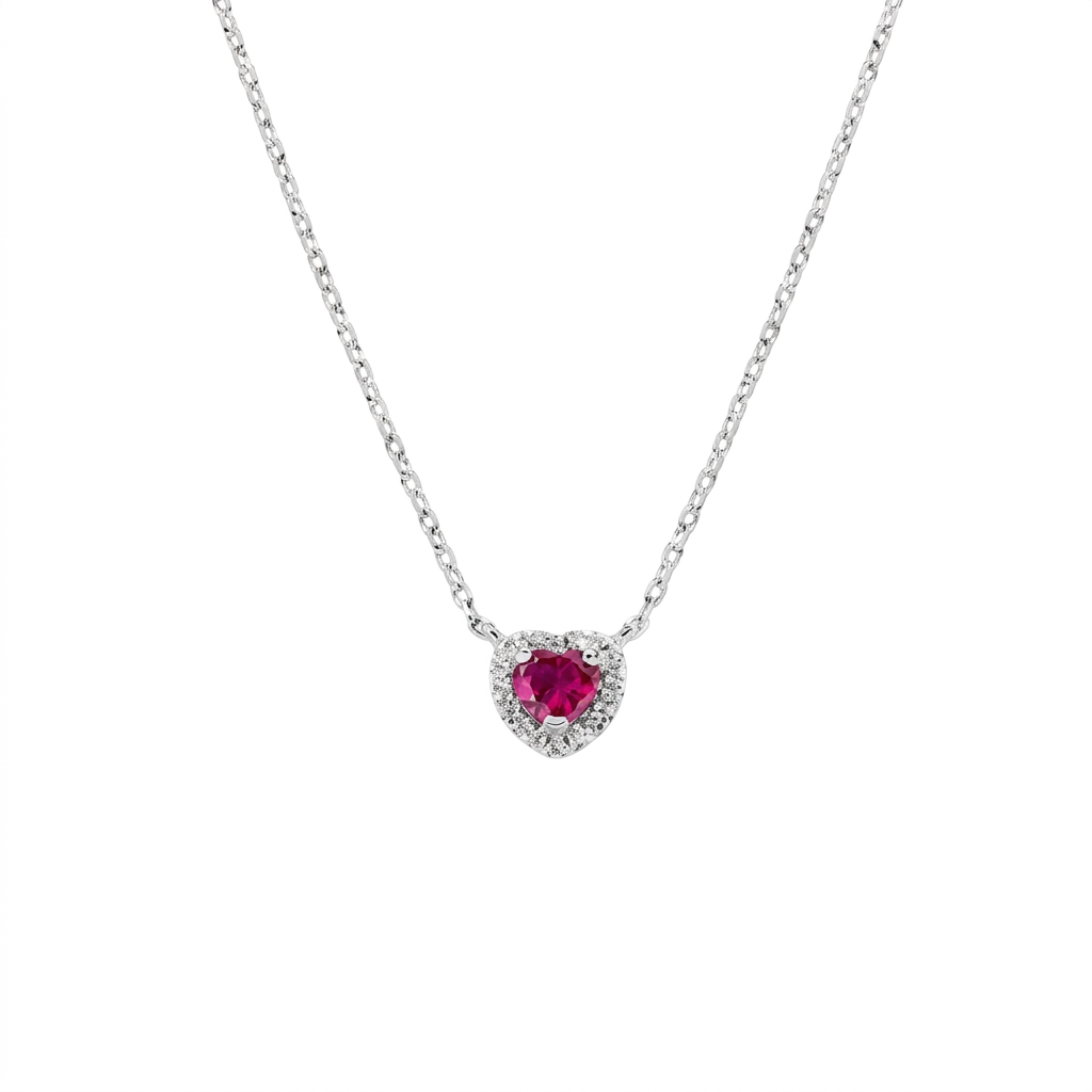 Collana in Argento 925 con zircone rosso e zirconi bianchi - Rodio - Lungh. 40 + 5 cm (mod. CLTICUBRZ)