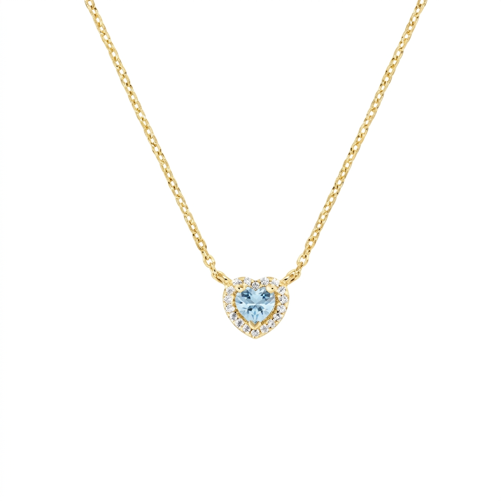 Collana in Argento 925 con zircone acquamarina e zirconi bianchi - Oro - Lungh. 40 + 5 cm