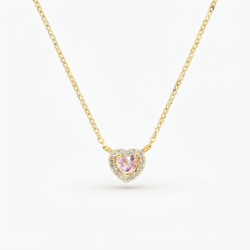 Collana in Argento 925 con zircone morganite e zirconi bainchi - Oro - Lungh. 40 + 5 cm