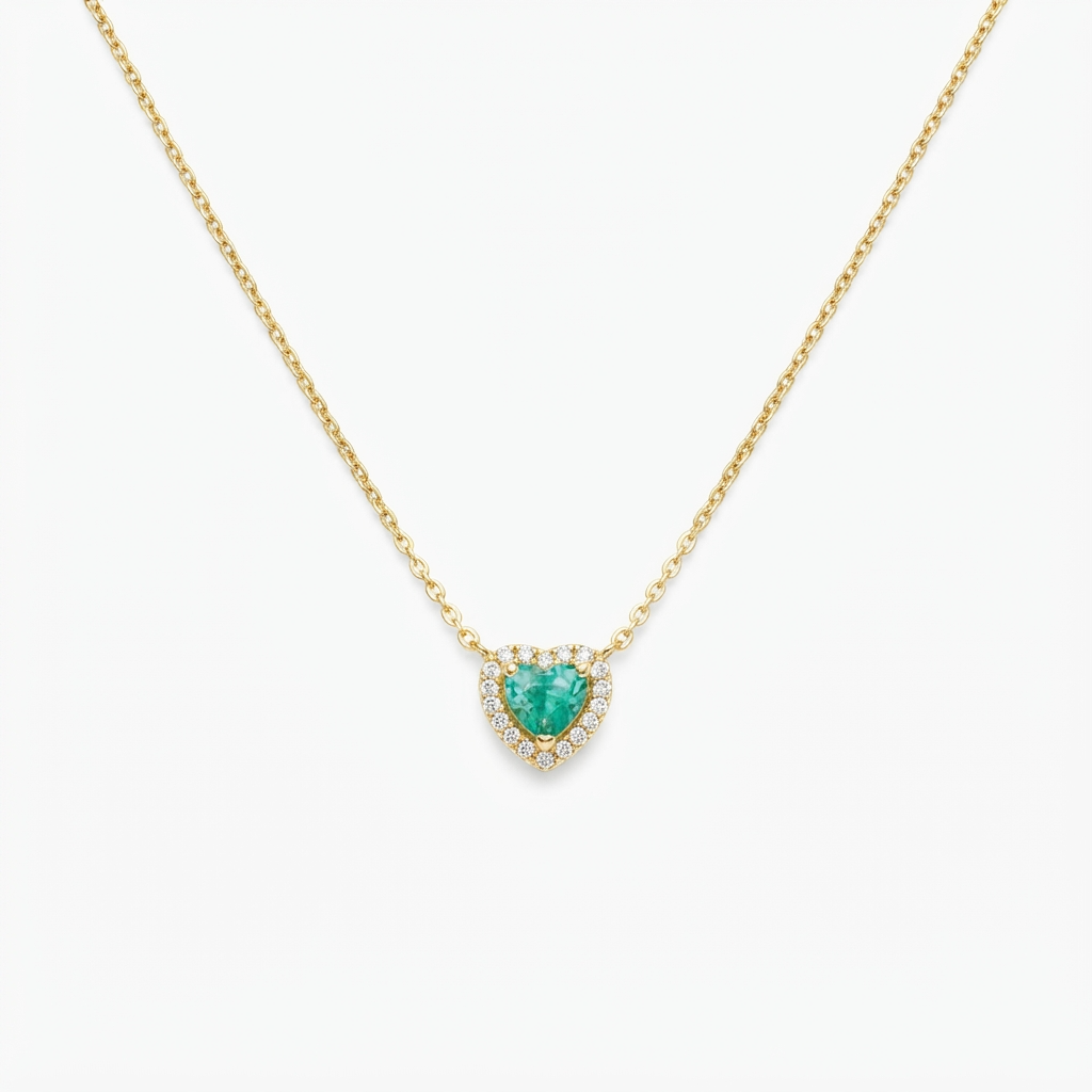 Collana in Argento 925 con zircone verde acqua e zirconi bianchi - Oro - Lungh. 40 + 5 cm