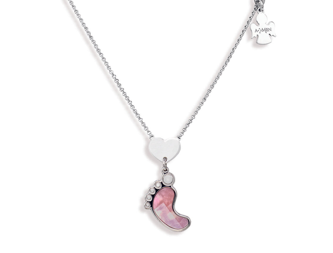 Collana in AG925 e Madreperla rosa   (Lung.40+4 charm h 2cm) Default Title