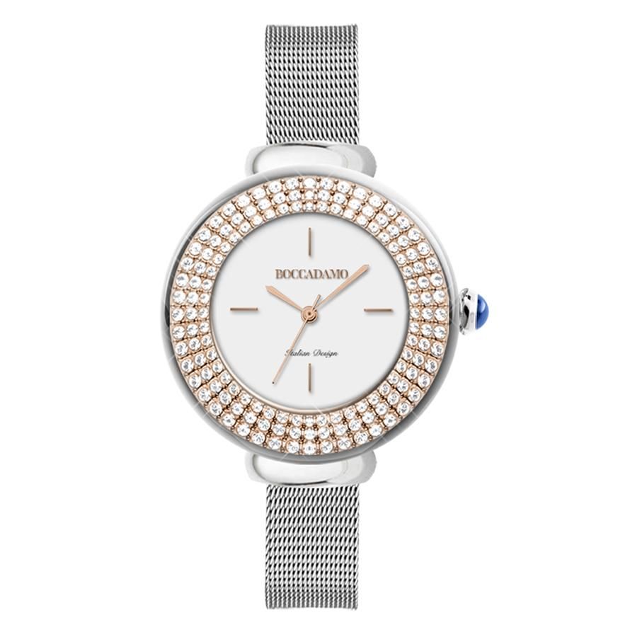 Orologio da polso donna silver, con ghiera rosata in triplice filo di Swarovski e corona cabochon Default Title