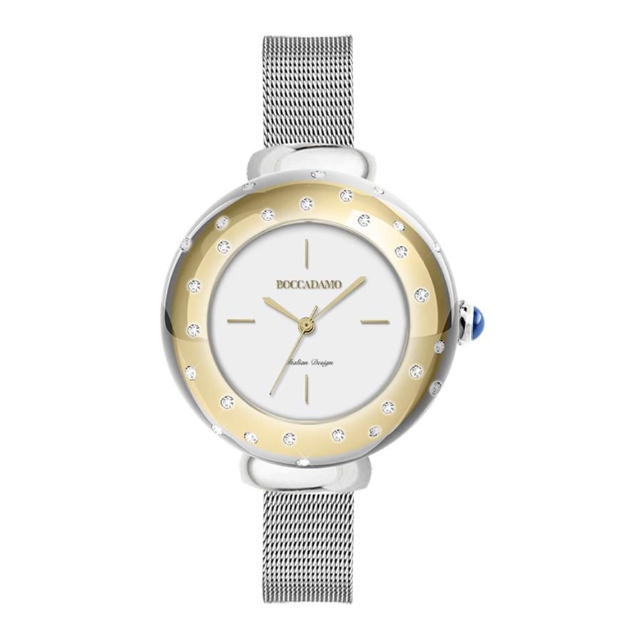 Orologio da polso donna dorato, con ghiera rosata e Swarovski, corona cabochon Default Title