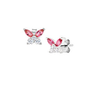 Orecchini in Argento 925 con zirconi rosso ciliegia e bianchi - Rodio - 6 x 6 mm