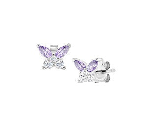 Orecchini in Argento 925 con zirconi lavanda e bianchi - Rodio - 6 x 6 mm