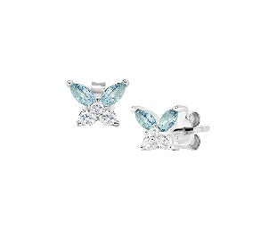 Orecchini in Argento 925 con zirconi london blue e bianchi - Rodio - 6 x 6 mm
