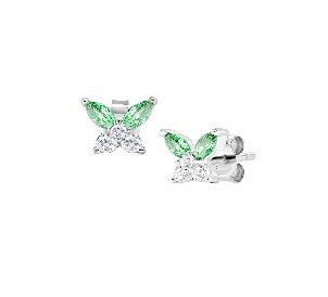Orecchini in Argento 925 con zirconi verde acqua e bianchi - Rodio - 6 x 6 mm
