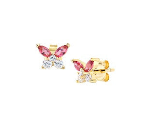 Orecchini in Argento 925 con zirconi rosso ciliegia e bianchi - Oro - 6 x 6 mm