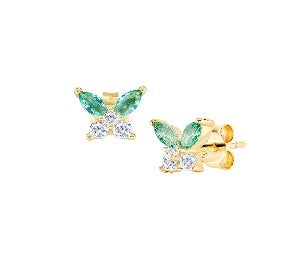 Orecchini in Argento 925 con zirconi verde acqua e bianchi - Oro - 6 x 6 mm