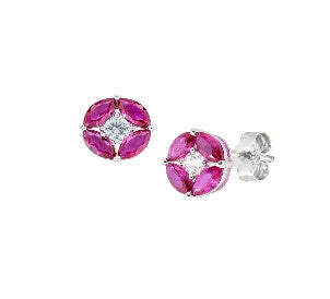 Orecchini in Argento 925 con zirconi rosso ciliegia e bianchi - Rodio - Ø 7 mm