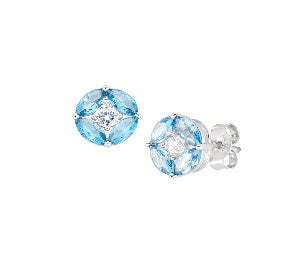 Orecchini in Argento 925 con zirconi london blue e bianchi - Rodio - Ø 7 mm (mod. EKABLBZ)