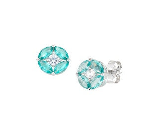 Orecchini in Argento 925 con zirconi verdi acqua e bianchi - Rodio - Ø 7 mm