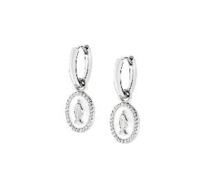 Orecchini in Argento 925 con smalto bianco perla e zirconi bianchi - Rodio - Lungh. 2,3 cm
