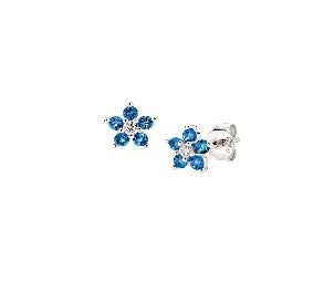 Orecchini in Argento 925 con zirconi london blue e bianchi - Rodio - Ø 7 mm (mod. ESTEBLBB)