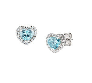 Orecchini in Argento 925 con zirconi acquamarina e bianchi - Rodio - Altezza 8 mm