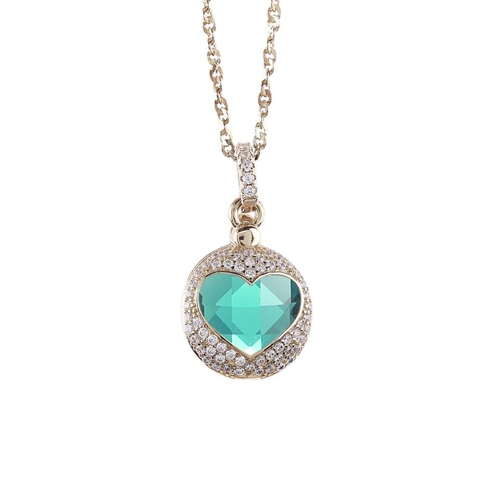 Collana color oro con cuore di zirconi apribile e cristallo verde chiaro Default Title
