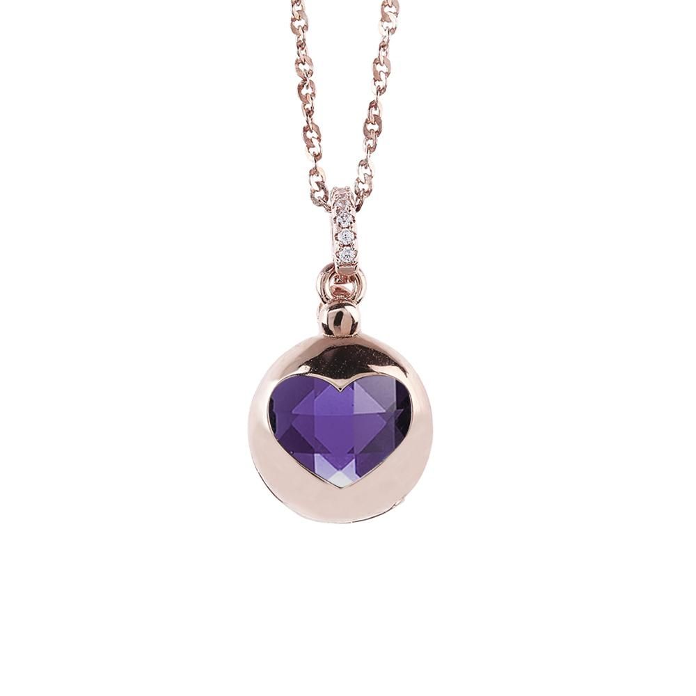 Collana color oro rosa con cuore apribile e cristallo tanzanite Default Title