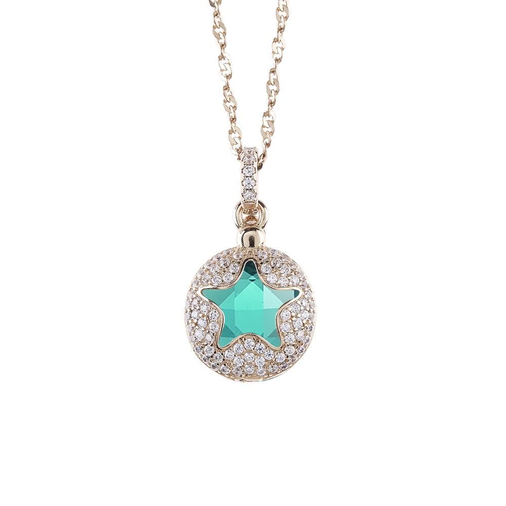 Collana color oro con stella di zirconi apribile e cristallo verde chiaro Default Title