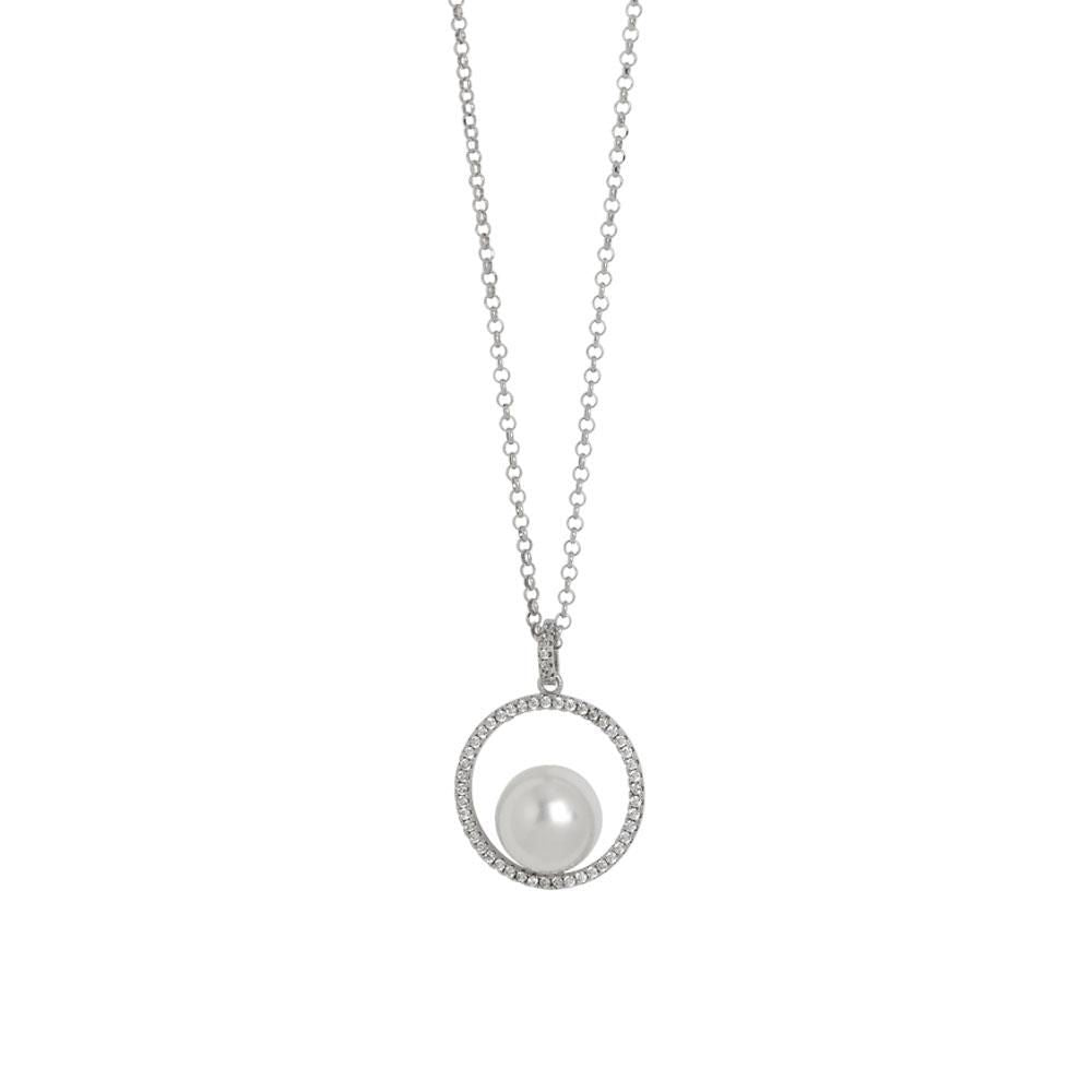 Collana con pendente circolare di zirconi e perla Swarovski Default Title
