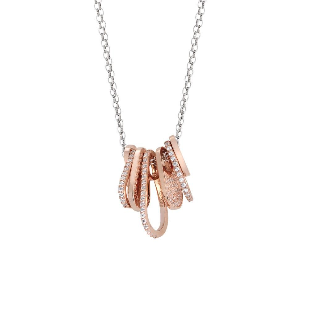 Collana bicolor doppio filo con elementi placcati oro rosa a goccia e zirconi Default Title