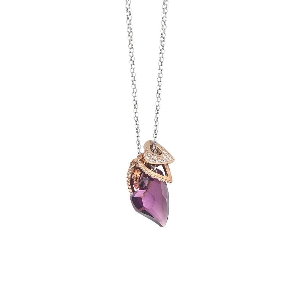 Collana doppio filo bicolor con Swarovski a cuore ametista e zirconi Default Title