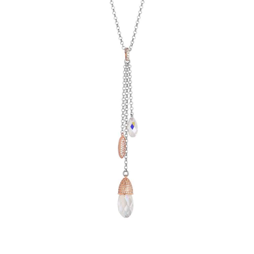 Collana bicolor con navette di zirconi e Swarovski aurora boreale Default Title